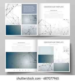 Business template for square design bi fold brochure, flyer, booklet, report. Leaflet cover, vector layout. DNA and neurons molecule structure. Medicine, science, technology concept. Scalable graphic