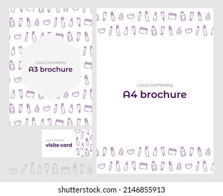 Business template. Style of A4 document, A3 brochures, business cards and set icons for a cosmetic, barbershop company or store. Brand book for the company. Vector illustration
