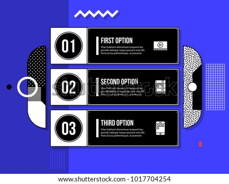 Business template with three numbered options in fancy geometric style on bright blue background