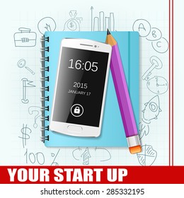 Business template. Vector illustration. Smartphone with business elements
