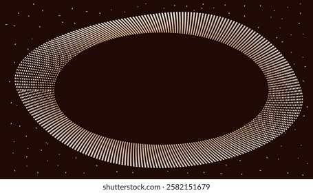 Business Templates. Abstract golden Mocha Mousse trend color oval shape frame on dark brown chocolate background. Premium digital card. Luxury flyer. Tech proposal. Geometric Pattern. Optical illusion