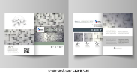 Business templates for bi fold brochure, magazine, flyer, booklet. Cover design template, abstract vector layout in A4 size. Pattern made from squares, gray background in geometrical style.