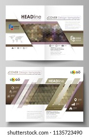 Business templates for bi fold brochure, magazine, flyer, booklet, report. Cover design template, vector layout in A4 size. Abstract backgrounds. Geometrical patterns. Triangular and hexagonal style.