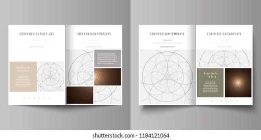 Business Templates For Bi Fold Brochure, Magazine, Flyer, Booklet Or Annual Report. Cover Design Template, Abstract Vector Layout In A4 Size. Alchemical Theme. Fractal Art Background. Sacred Geometry.