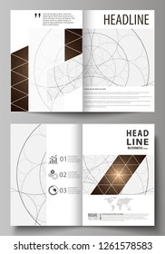 Business Templates For Bi Fold Brochure, Magazine, Flyer, Booklet Or Annual Report. Cover Design Template, Abstract Vector Layout In A4 Size. Alchemical Theme. Fractal Art Background. Sacred Geometry.