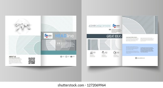 Business templates for bi fold brochure, magazine, flyer, booklet. Cover design template, abstract vector layout in A4 size. Minimalistic background with lines. Gray geometric shapes, simple pattern.