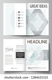 Business templates for bi fold brochure, magazine, flyer, booklet. Cover design template, abstract vector layout in A4 size. Minimalistic background with lines. Gray geometric shapes, simple pattern.