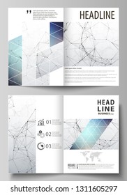 Business templates for bi fold brochure, flyer. Cover design template, vector layout in A4 size. Compounds lines and dots. Big data visualization in minimal style. Graphic communication background.