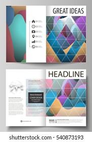 Business templates for bi fold brochure, magazine, flyer, booklet or annual report. Cover design template, flat style vector layout in A4 size. Colorful pattern with shapes forming abstract background