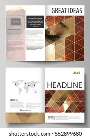 Business templates for bi fold brochure, flyer, booklet. Cover design template, abstract vector layout in A4 size. Beautiful background. Geometrical colorful polygonal pattern in triangular style.