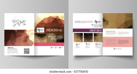 Business templates for bi fold brochure, flyer, booklet. Cover design template, abstract vector layout in A4 size. Beautiful background. Geometrical colorful polygonal pattern in triangular style