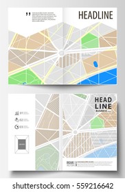 Business templates for bi fold brochure, magazine, flyer or annual report. Easy editable layout in A4 size. City map with streets. Flat design cover template, tourism businesses, abstract vector.