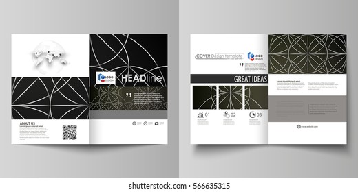 Business templates for bi fold brochure, magazine, flyer, booklet. Cover design template, vector layout in A4 size. Celtic pattern. Abstract ornament, geometric vintage texture, medieval ethnic style.