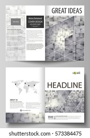 Business templates for bi fold brochure, magazine, flyer, booklet. Cover design template, abstract vector layout in A4 size. Pattern made from squares, gray background in geometrical style