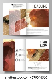 Business templates for bi fold brochure, magazine, flyer. Cover design template, abstract vector layout in A4 size. Romantic couple kissing. Beautiful background. Geometrical pattern, triangular style