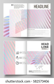 Business templates for bi fold brochure, flyer, booklet or report. Cover template, abstract vector layout in A4 size. Sweet pink and blue decoration, pretty romantic design, cute candy background.