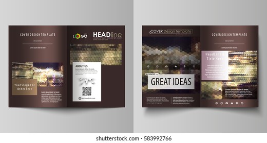 Business templates for bi fold brochure, magazine, flyer, booklet, report. Cover design template, vector layout in A4 size. Abstract backgrounds. Geometrical patterns. Triangular and hexagonal style