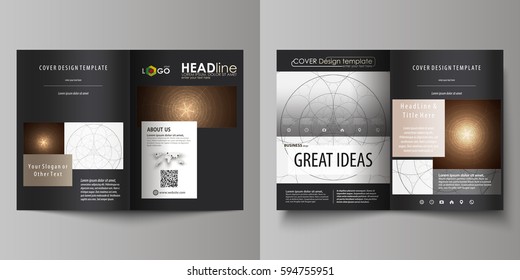 Business Templates For Bi Fold Brochure, Magazine, Flyer, Booklet Or Annual Report. Cover Design Template, Abstract Vector Layout In A4 Size. Alchemical Theme. Fractal Art Background. Sacred Geometry