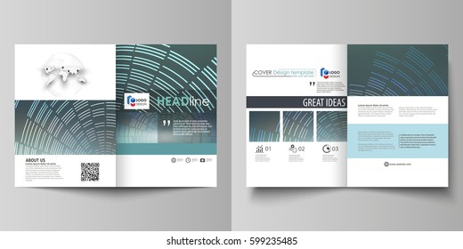 Business templates for bi fold brochure, magazine, flyer. Cover design template, easy editable vector, abstract flat layout in A4 size. Technology background in geometric style made from circles