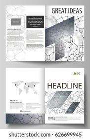 Business templates for bi fold brochure, flyer. Cover design template, vector layout in A4 size. Chemistry pattern, molecular texture, polygonal molecule structure, cell. Medicine microbiology concept