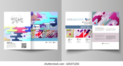 Business templates for bi fold brochure, flyer. Cover design template, abstract vector layout in A4 size. Bright color colorful minimalist backdrop, geometric shapes, beautiful minimalistic background