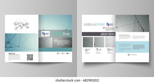 Business templates for bi fold brochure, magazine, flyer, booklet or report. Cover design template, vector layout in A4 size. Geometric background. Molecular structure. Scientific, medical concept.