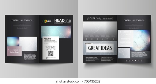 Business templates for bi fold brochure, flyer. Cover design template, vector layout in A4 size. Compounds lines and dots. Big data visualization in minimal style. Graphic communication background