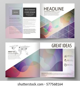 Business templates for bi fold square brochure, magazine, flyer, annual report. Leaflet cover, flat style vector layout. Bright color pattern, colorful design with shapes forming abstract background