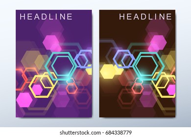 Business templates for brochure, cover, flyer, annual report, leaflet. The minimalistic composition with hexagonal molecule structure. Future geometric template. medical, science background