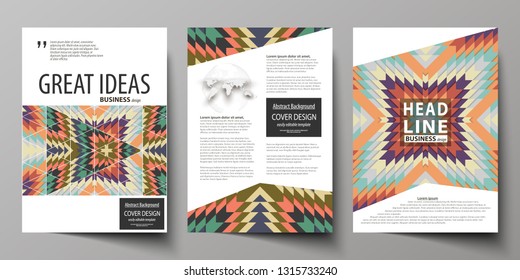 Business templates for brochure, flyer, booklet. Cover design template, abstract vector layout in A4 size. Tribal pattern, geometrical ornament, ethno syle, ethnic backdrop, vintage fashion background