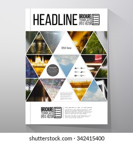 Business templates for brochure, flyer or booklet. Abstract multicolored background of nature landscapes, geometric vector, triangular style illustration.