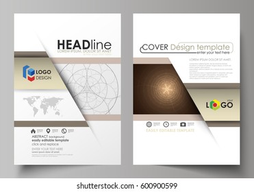 Business templates for brochure, flyer, booklet. Cover design template, abstract vector layout in A4 size. Alchemical theme. Fractal art background. Sacred geometry. Mysterious relaxation pattern.