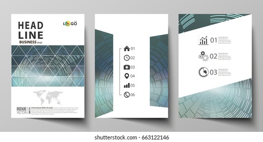 Business templates for brochure, flyer, booklet or report. Cover design template, easy editable vector, abstract flat layout in A4 size. Technology background in geometric style made from circles.