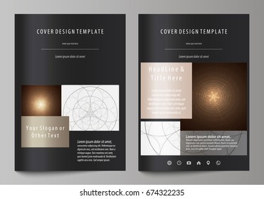 Business templates for brochure, flyer, booklet. Cover design template, abstract vector layout in A4 size. Alchemical theme. Fractal art background. Sacred geometry. Mysterious relaxation pattern.