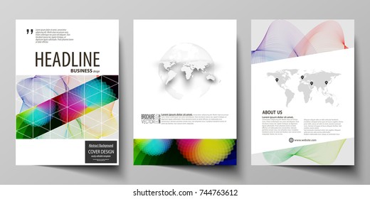 Business templates for brochure, flyer, booklet, report. Cover template, flat vector layout in A4 size. Colorful design, overlapping geometric shapes and waves forming abstract beautiful background.