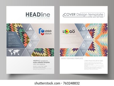 Business templates for brochure, flyer, booklet. Cover design template, abstract vector layout in A4 size. Tribal pattern, geometrical ornament, ethno syle, ethnic backdrop, vintage fashion background