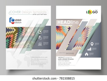 Business templates for brochure, flyer, booklet. Cover design template, abstract vector layout in A4 size. Tribal pattern, geometrical ornament, ethno syle, ethnic backdrop, vintage fashion background