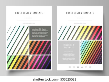 Business templates for brochure, flyer. Cover template, vector layout in A4 size. Bright color rectangles, colorful design with geometric rectangular shapes forming abstract beautiful background.