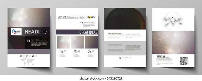 Business templates for brochure, flyer. Cover design template, abstract vector layout in A4 size. Dark color triangles and colorful circles. Abstract polygonal style modern background.