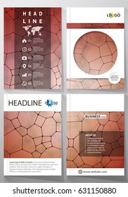 Business templates for brochure, flyer, report. Cover design template, vector layout in A4 size. Chemistry pattern, molecular texture, polygonal molecule structure, cell. Medicine microbiology concept