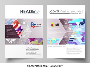 Business templates for brochure, flyer, report. Cover design template, abstract vector layout in A4 size. Bright color lines and dots, minimalist backdrop, geometric shapes, minimalistic background.