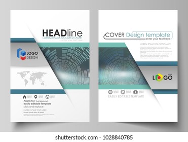 Business templates for brochure, magazine, flyer, booklet, report. Cover design template, editable vector, abstract flat layout in A4 size. Technology background in geometric style made from circles.