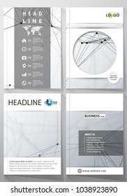 Business templates for brochure, magazine, flyer. Cover design template, vector layout in A4 size. Genetic and chemical compounds. DNA and neurons. Science technology concept. Geometric background.