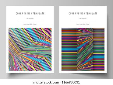 Business templates for brochure, magazine, flyer, booklet, report. Cover design template, abstract vector layout in A4 size. Bright color lines, colorful style, geometric shapes, minimalist background