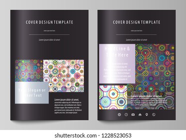 Business templates for brochure, magazine, flyer, booklet, report. Cover design template, abstract vector layout in A4 size. Bright color background in minimalist style made from colorful circles.