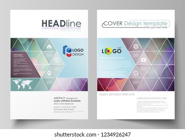 Business templates for brochure, magazine, flyer, booklet or annual report. Cover design template, flat vector layout in A4 size. Colorful pattern with overlapping shapes forming abstract background.