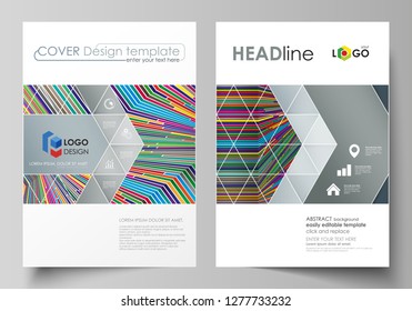 Business templates for brochure, magazine, flyer, booklet, report. Cover design template, abstract vector layout in A4 size. Bright color lines, colorful style, geometric shapes, minimalist background