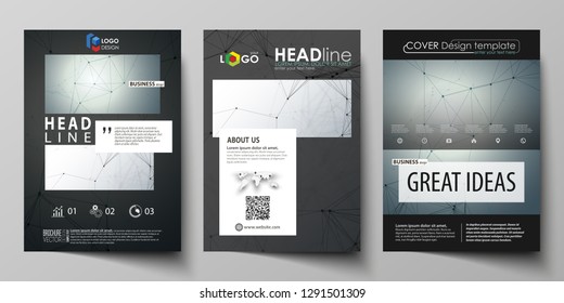 Business templates for brochure, magazine, flyer. Cover design template, vector layout in A4 size. Genetic and chemical compounds. DNA and neurons. Science technology concept. Geometric background.