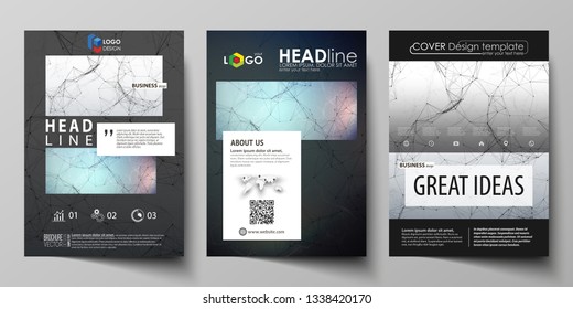 Business templates for brochure, magazine, flyer. Cover design template, vector layout in A4 size. Compounds lines and dots. Big data visualization in minimal style. Graphic communication background.