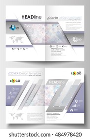Business templates for brochure, magazine, flyer, booklet. Cover design template, easy editable, flat layout in A4 format. Molecule structure on blue background. Science, healthcare, medical vector.